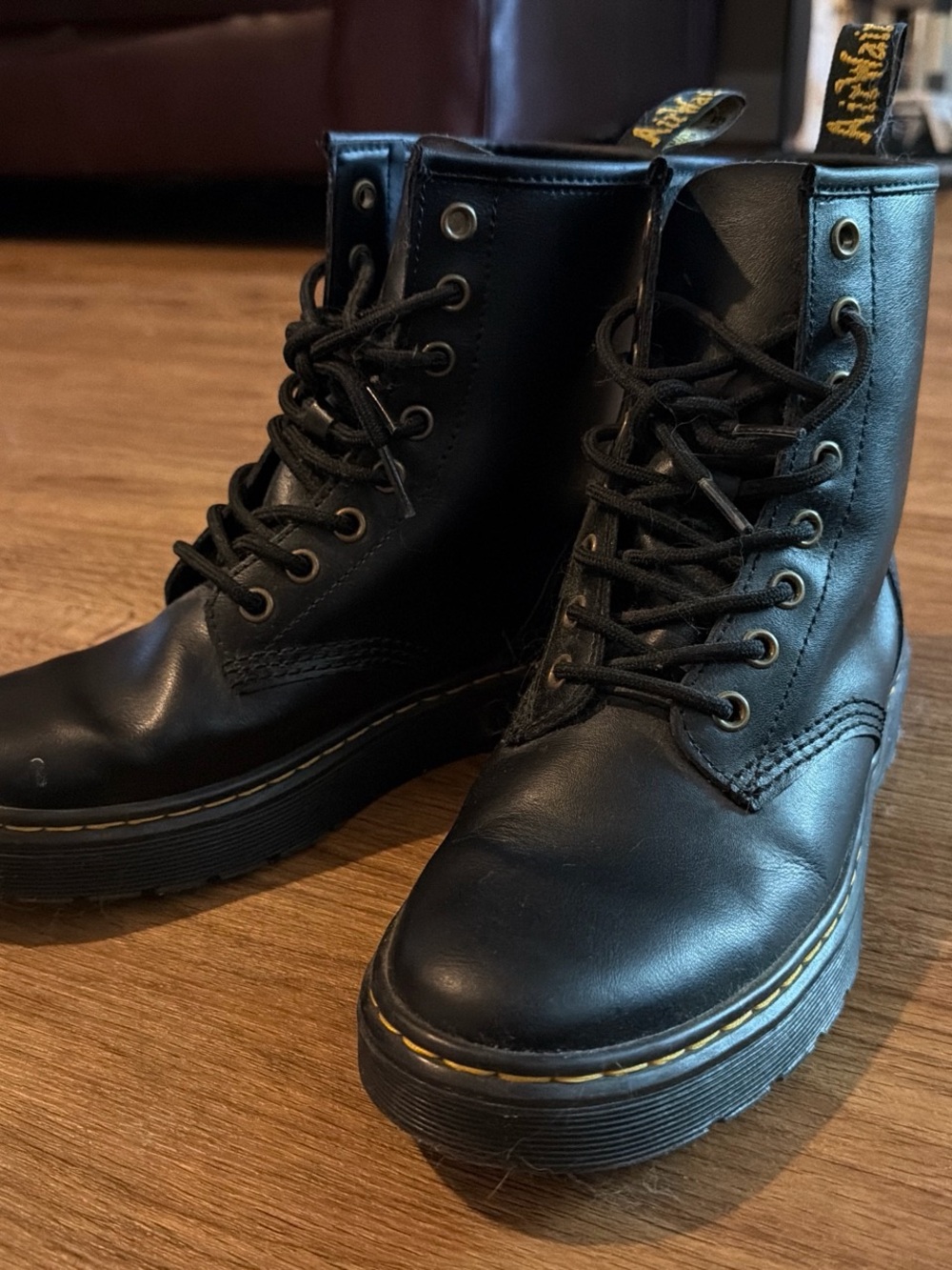 Dr. Martens Black Leather Lace-Up Platform Ankle Boots